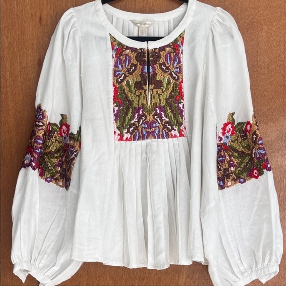 Banana Republic White Blouse with Colorful Embroidery, NWT, XL - Price Firm - Picture 2 of 6